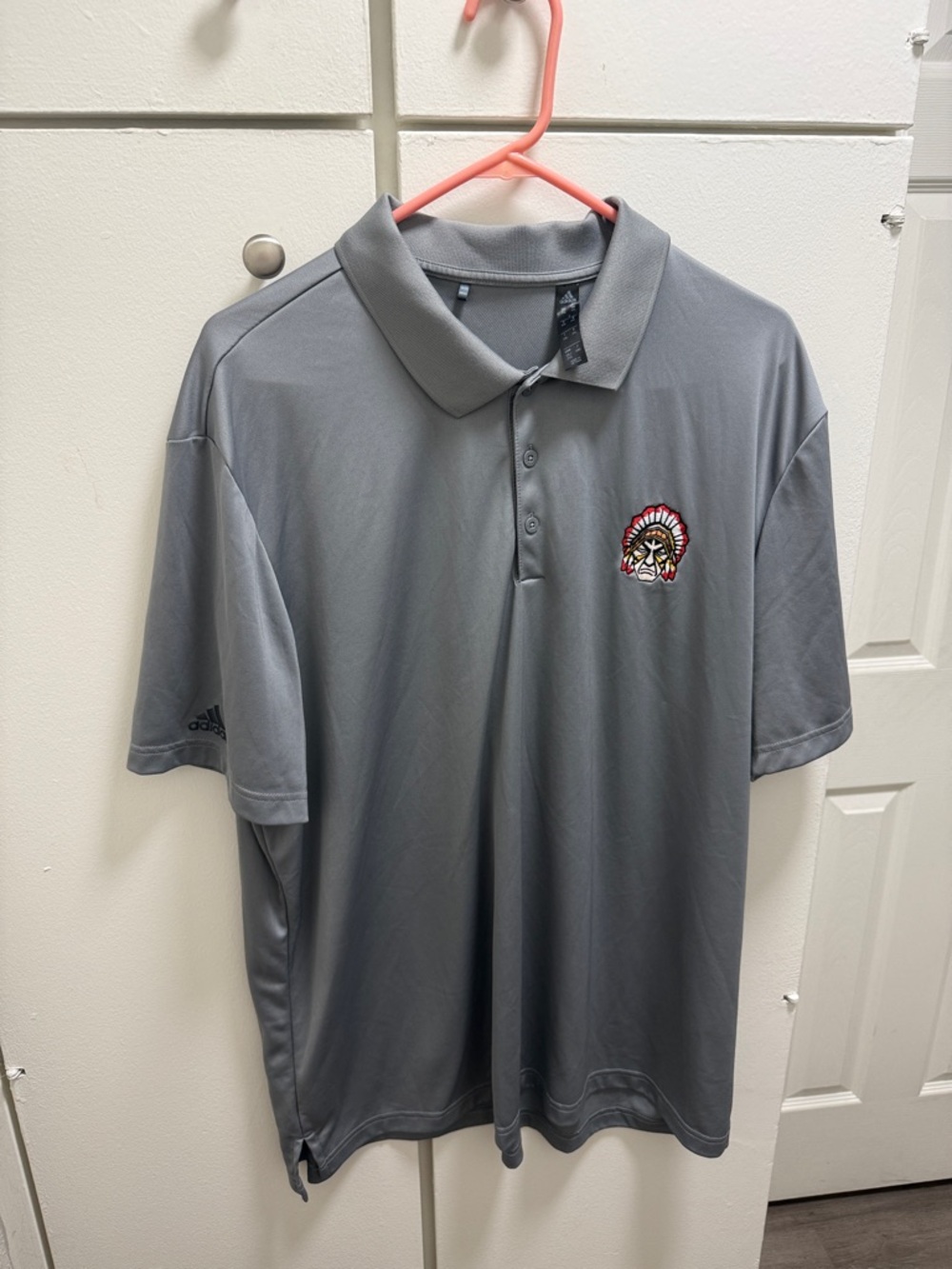 adidas Gray Polo with Embroidered Native Mascot Patch